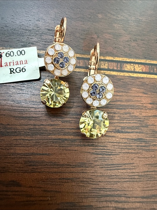 Mariana Jewelry - Mariana Rose Gold Earrings with pale pink, jonquil Yellow and tanzanite Crystals